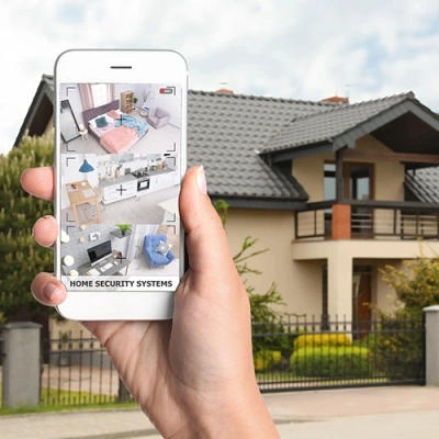 Jackson vivint phone display of cctv live feed in front of a house
